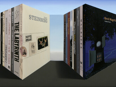 Klee, Addams, Steinberg, Magritte, 2011, Oil on board construction, 52 x 157 x 20 cm