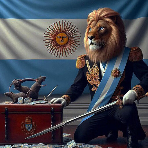 Imagen generada por IA publicada por Milei en su Instagram de un león defendiendo una caja