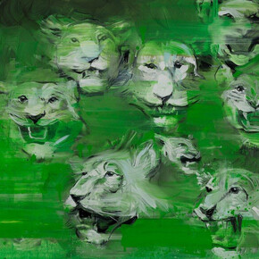 Radek Szlaga, Lions (Trophies 2), 2015, Huile sur toile © Galerie Laure Roynette - Radek Szlaga