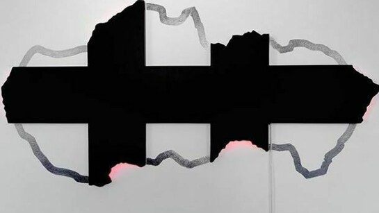 Rudolf Sikora, Half-life Period, 1994/1998, drawing on the wall, neon light, wood, installation, 84 x 171,5 x 7 cm, Photographer: Marko Horban
