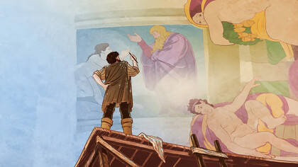 Cover of the book Michelangelo and the dream of the Sistine Chapel co-authored by Valentina Ansuini and Jade Bajeot and Illustrated by Sabrina Gabrielli