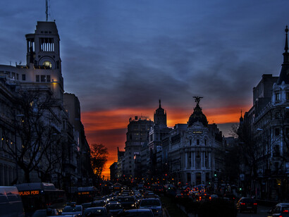 La Gran Vía al atardecer