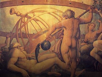 Affresco di Giorgio Vasari "La mutilazione di Urano da parte di Saturno", 1565