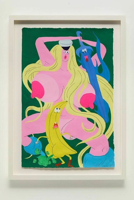 Todd James, Flaming Sword of Jötunheimr and the Magical Banana, 2013, Gouache & graphite on paper, 22 1/2 x 14 1/2 inches