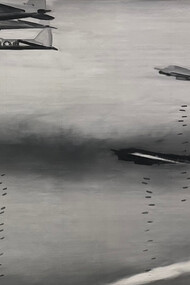 Bombers (1963) de Gerhard Richter est une peinture photographique austère en noir et blanc représentant des avions américains bombardant Dresde, la ville de son enfance, reflétant sa relation complexe avec l'histoire allemande et la guerre