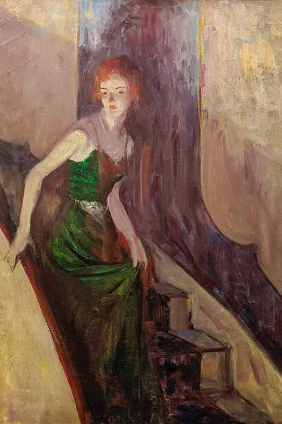 Everett Shinn American, Woman on a staircase, circa 1935. Courtesy of Lincoln Glenn Gallery