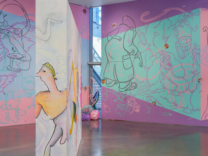 Thomas Lanigan-Schmidt, Catalina Schliebener Muñoz, and Gladys Nilsson, Alive and kicking, exhibition view. Courtesy of the Colby College Museum of Art