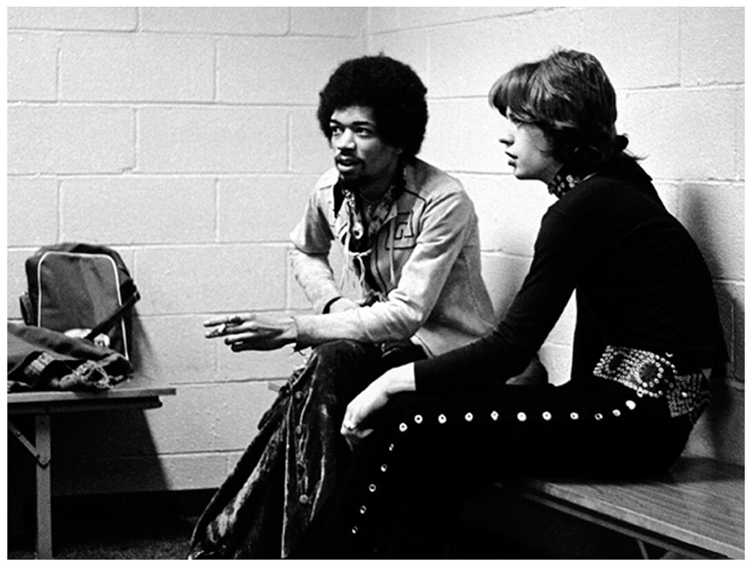 Jimi Hendrix and Mick Jagger backstage at
Madison Square Garden, NYC, 1969