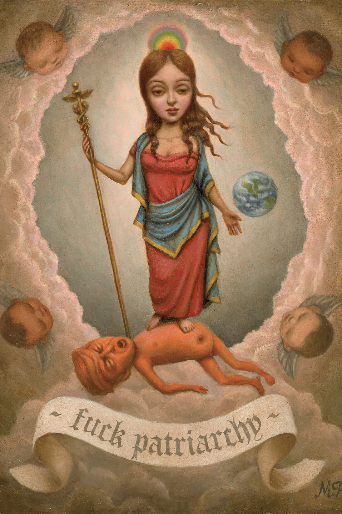 Marion Peck, Fuck Patriarchy, 5x35 cm (9,9x13,7 inches) - Oil on canvas. Courtesy of Dorothy Circus Gallery