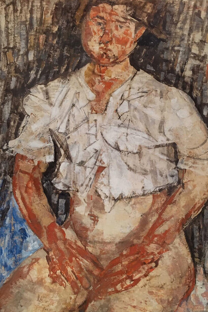Fausto Pirandello, Ragazza con Matinée, 1952, olio su cartone, cm. 71x52