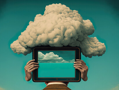 A contemporary surrealism artwork titled "Technological Nihilism", a piece depicting how humans and technology are slowly blending into one