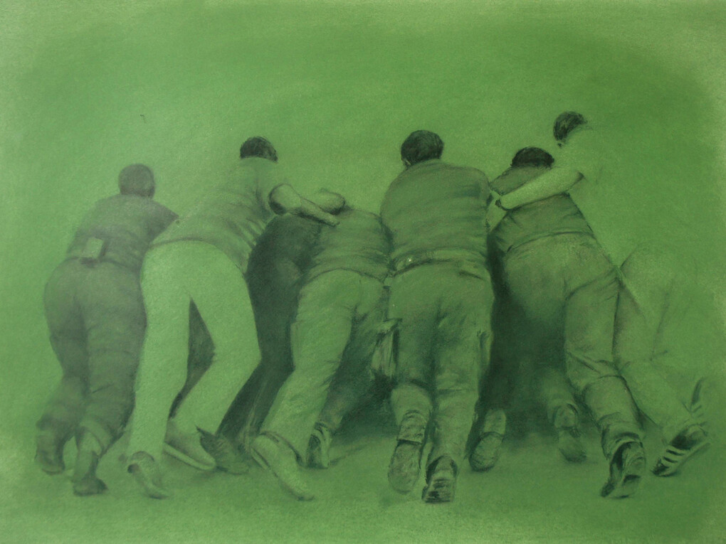 Fabien Granet, Druck, 2015, Fusain et pastel sur papier, 56 x 76 cm, Courtesy DRM Galerie