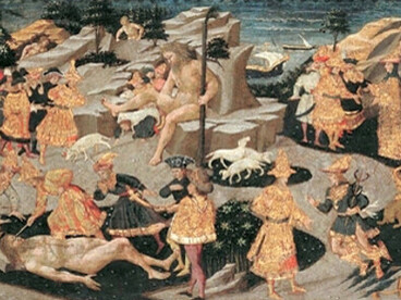 Apollonio di Giovanni (1414–1465)  
Marco del Buono (1402–1489)  «Las aventuras de Ulises (I)». cerca de 1460, témpera sobre tabla, Castillo de Wawel, Cracovia, Polonia 