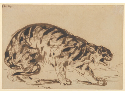 Eugène Delacroix (French, Charenton-Saint-Maurice 1798–1863 Paris), Date:1839
Medium:Pen and brush and iron gall ink
Dimensions:Overall: 5 3/16 x 7 3/8 in. (13.1 x 18.7 cm), Classification:Drawings. Gift from the Karen B. Cohen Collection of Eugène Delacroix, in honor of Sanford I. Weill, 2013