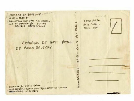 Paulo Bruscky, Bruscky in Brusque, 1981, pen on paper ed unique, 22 x 33 cm (draft of Brusque in Bruscky invitation’s back)