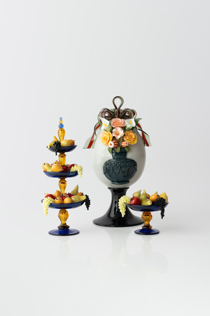 Cesare Toffolo, Blue mini fruit baskets and easter egg (detail). Courtesy of The Future Perfect