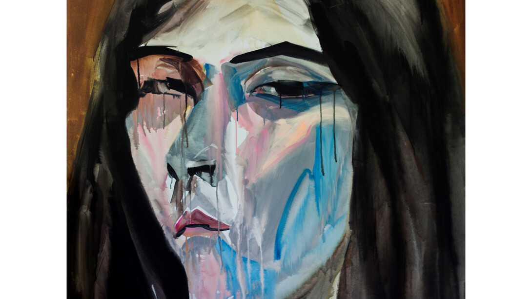 Hulda Guzmán, "I Said Not On The Face", 48" x 48", acrylic on canvas, 2014