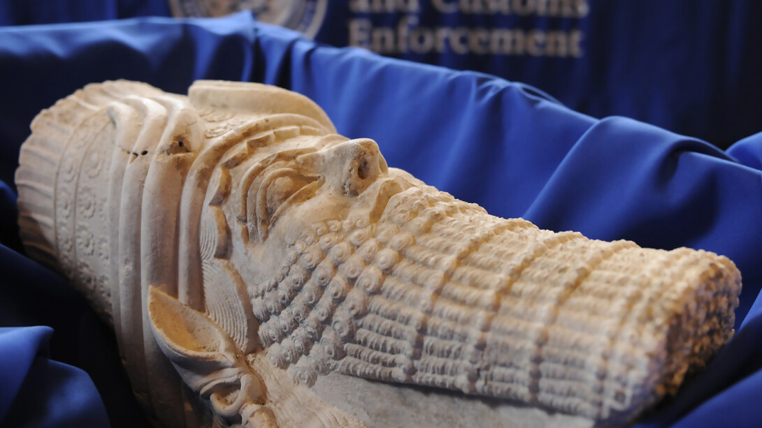 A limestone head of Assyrian King Sargon II, illegally smuggled from Iraq to the United States, recovered in 2015