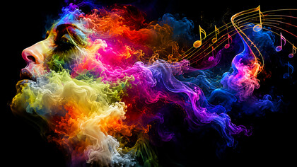 A visual representation of an earworm, where music lingers in the mind long after the sound has stopped, creating a vivid loop of memory and imagination