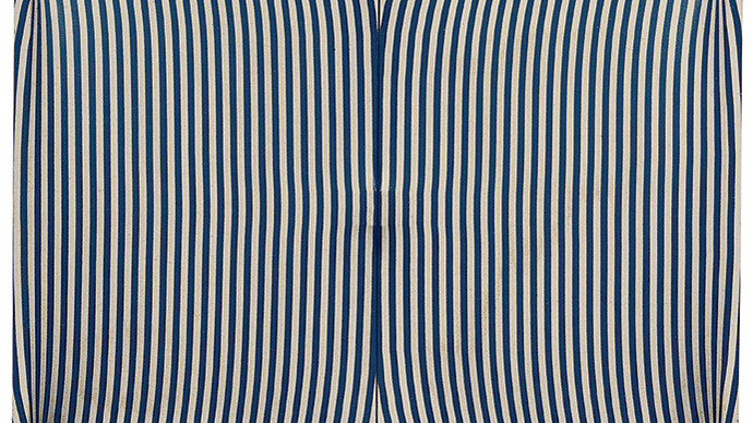 Enrico Castellani, Superficie rigata bianca e blu, 1963, Canvas in relief, 27 13/16 x 39 3/8 x 2 3/4 inches (70.7 x 100 x
7 cm) Collection of the artist. © 2014 Artists Rights Society (ARS), New York /SIAE, Rome. Photo Credit: Photo CreditCourtesy Archivio Castellani, Milan.