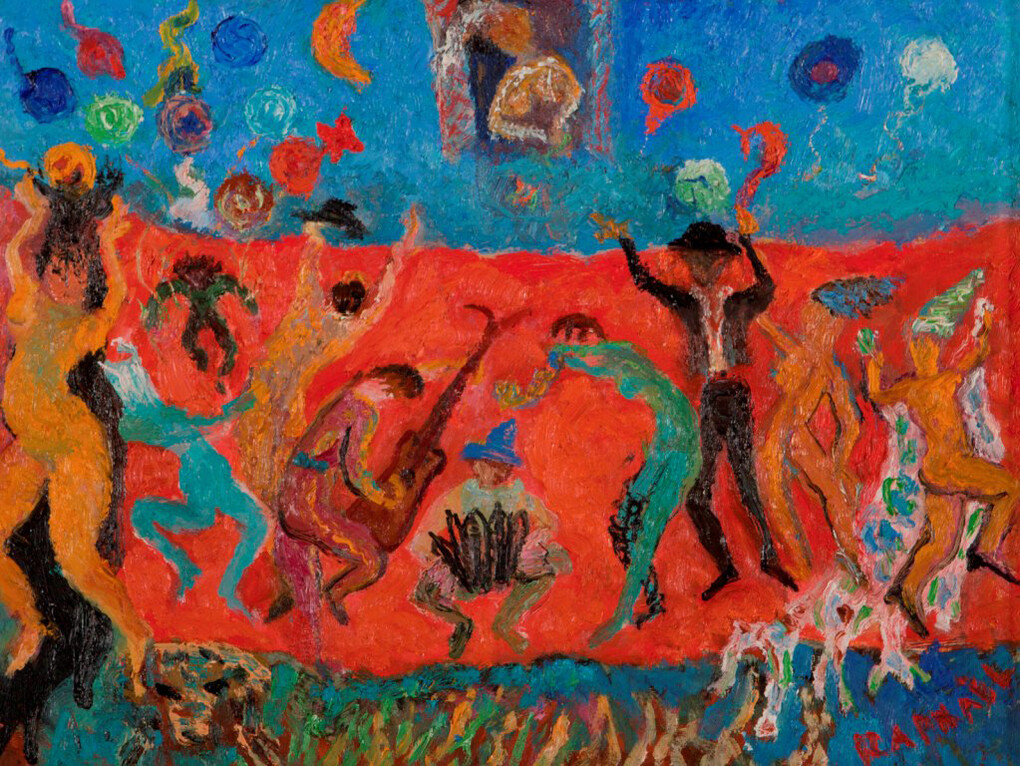 Antonietta Raphaël, Danza e musica al chiaro di luna, 1962, olio su tavola