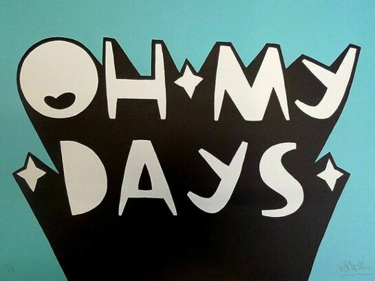 Kid Acne, “Oh My Days”, 2 color hand-pulled screen print, 20″ x 14″ (50cm x 35cm), 350gsm un-coated stock, Edition of 50; Signed, numbered & embossed