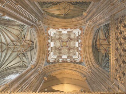 A view of the ceiling of the Canterbury Cathedral in Canterbury, UK
