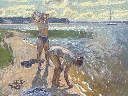 Ben Fenske, Bathers (Inspired by Plastov) (detail), 2025. Courtesy of Grenning Gallery