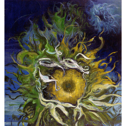 Jimmy Wright, Sun King, 2001, oil on linen, 60 ¼x55 1/8 inches. Courtesy the artist and DC Moore Gallery