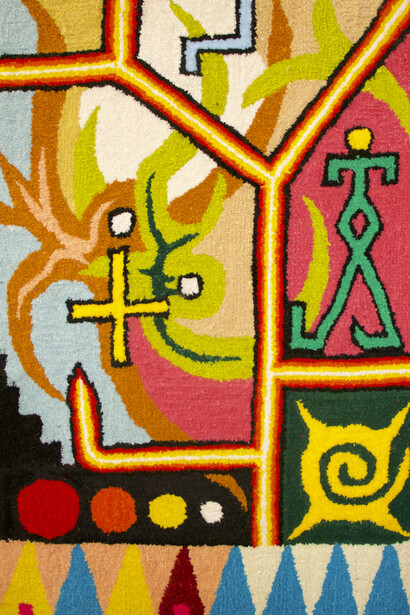 Manutcher Milani, Wallcarpet I, 2021. Wool, silicon, monk fabric. 125 x 80 cm.
Courtesy of artist and VITRINE London/Basel. 
