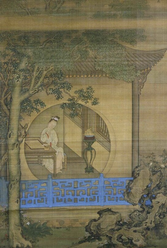 Beauty in Garden, Qing dynasty, dated 1745, Yin Shi (active c.1745), Ink and colours on silk © The Trustees of the British Museum