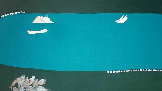 Irene Balia, Dopo la pesca, olio e grafite su tela, 50 x 70 cm, 2013