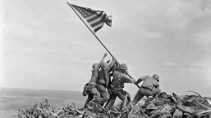US Marines raising the flag on Iwo Jima, Japan