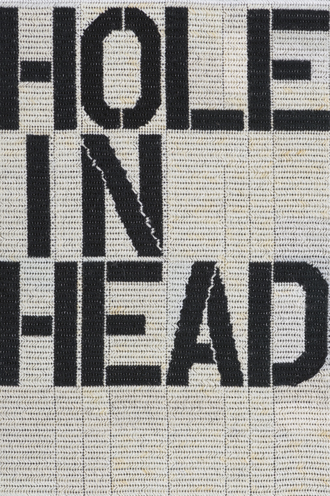 Narelle Jubelin, As yet untitled (Christopher Wool, 1992), 2014, cotton on silk petit point, Courtesy the artist and Marlborough Contemporary, London.