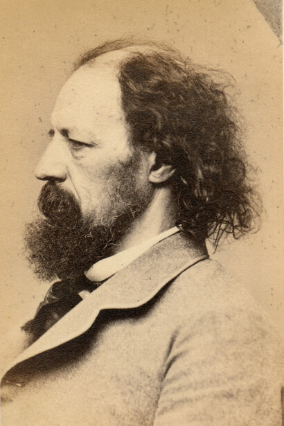 Alfred, Lord Tennyson, by Elliot & Fry, 55 Baker Street, Portman Square, London, 1865-86, carte-de-visite. Tennyson (1809-92) became Poet Laureate in 1850, after the death of William Wordsworth; his poems In Memoriam (1850) and Idylls of the King (1859) were hugely popular during Victorian times, but less so today © Howarth-Loomes Collection at National Museums Scotland