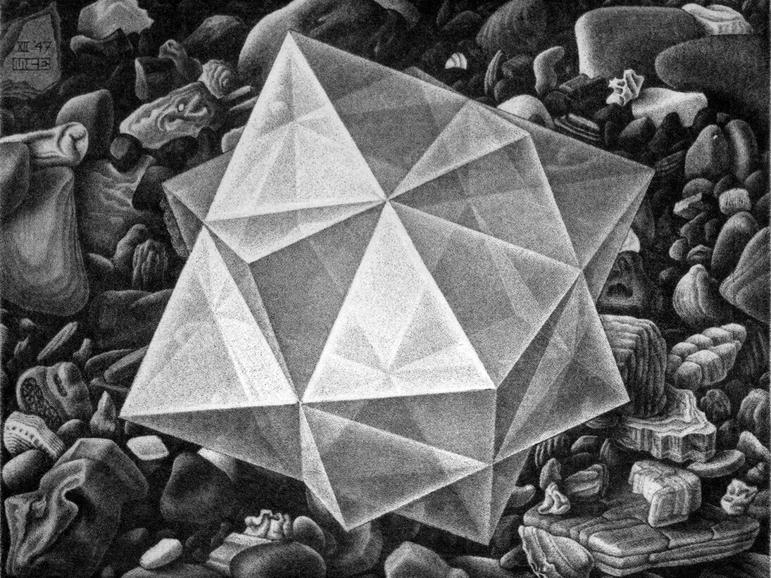 Maurits Cornelis Escher, Cristallo, 1947, Mezzatinta, 13,30 x 17,20 cm, Collezione Giudiceandrea Federico, All M.C. Escher works © 2015 The M.C. Escher Company. All rights reserved