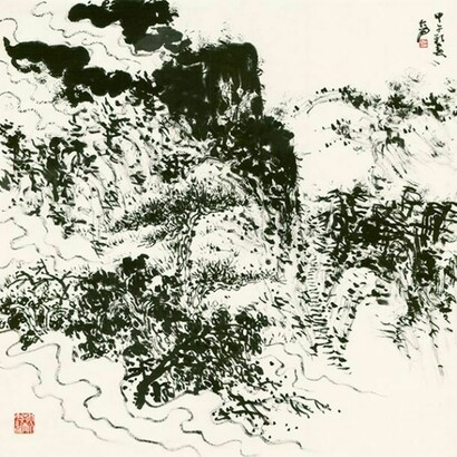 Ou Da Wei (b. 1947), Mount Blossom, 2014, Signed 'Dawei', with two seals of the artist, Ink on paper, 90 x 90 cm; (35 3/8 x 35 3/8 in.), © the artist. Courtesy of Ben Brown Fine Arts Hong Kong