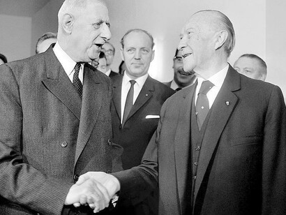 Charles de Gaulle e Konrad Adenauer, reconciliação entre França e Alemanha (1965)