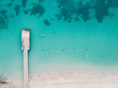 Blue waters near a dock of the Grand Case, Saint Martin, in the Caribbean