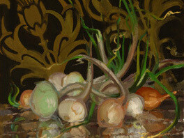 Jane Wilson, American, born 1924 , Onions, 1970, Oil on canvas, 21 x 21 inches, Parrish Art Museum, Water Mill, N.Y., Gift of Beverly and Howard Zagor
