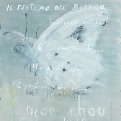 Les papilles d'un blanc voleur (detail)
,
2023,
Huile sur toile,
90
×
80
cm. ©
Courtesy Templon, Paris
–
Brussels
–
New York / Laurent Edeline