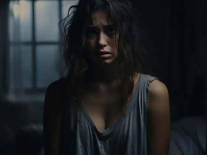 Photo of woman conveying raw and intense emotions.