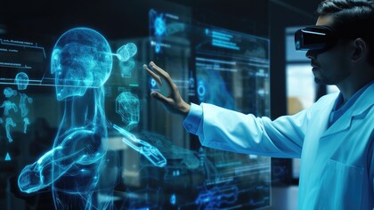 Realidade aumentada usada para um melhor entendimento do corpo humano. A aplicação da IA no diagnóstico tem sido uma das aplicações mais impactantes. Pesquisas recentes demonstram que algoritmos avançados podem diagnosticar doenças com uma precisão muitas vezes superior àquela alcançada por humanos. Por exemplo, o estudo intitulado "Dermatologist-Level Classification of Skin Cancer with Deep Neural Networks", revela que sistemas de aprendizado profundo conseguem classificar imagens de câncer de pele com uma acurácia semelhante à de dermatologistas experientes. Isso não só acelera o tempo necessário para um diagnóstico, mas também diminui as taxas de erro, permitindo intervenções precoces e potencialmente salvadoras