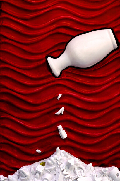 Bob Clyatt Sculpture. Cscape 49, Vase Red 1 18x13x4, L