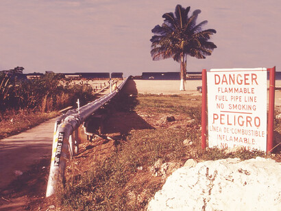 An oil pipeline located on the beach in Puerto Rico