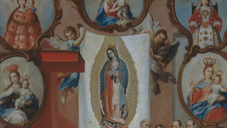 Miguel Cabrera (atribuido). La proclamación pontificia del patronato de la Virgen de Guadalupe sobre el reino de la Nueva España. c 1756. Óleo sobre lámina de cobre. 57.9 x 43.4 x 0 cm. Museo Soumaya.Fundación Carlos Slim. Fragmento central