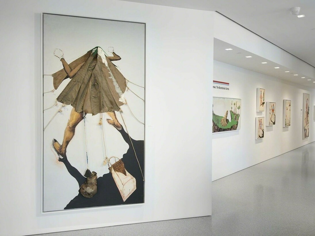 Benny Andrews, The Bicentennial Series, Exhbiition view. Courtesy of Michael Rosenfeld Gallery