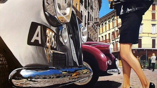 Claudio Filippini, Brescia, Corso Zanardelli, 2013,olio su tela, cm 80 x 80