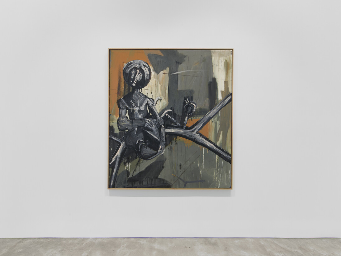 Installation view, Albert Oehlen, Grazie, 1982, oil and lacquer on canvas, 67 x 59 1/4 inches, 170.2 x 150.5 cm, signed and dated "A. Oehlen 82" on the reverse