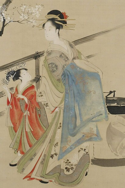 "Luz de Luna (dos bellas en primavera)",
Chōbunsai Eishi, circa 1798